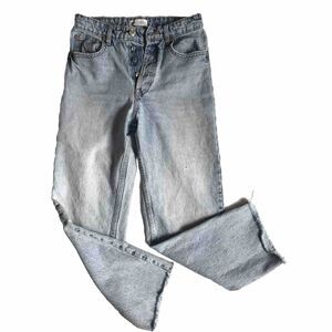 Zara High Rise Straight Leg Frayed Ankle Raw Hem Jean Distressed Light Wash SZ 4